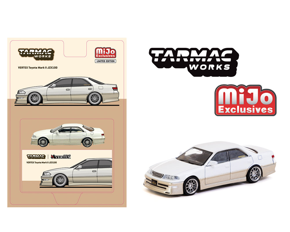 Tarmac Works 1:64 VERTEX Toyota Mark II JZX100 Lamley Special – White Metallic Global64 – MiJo Exclusives