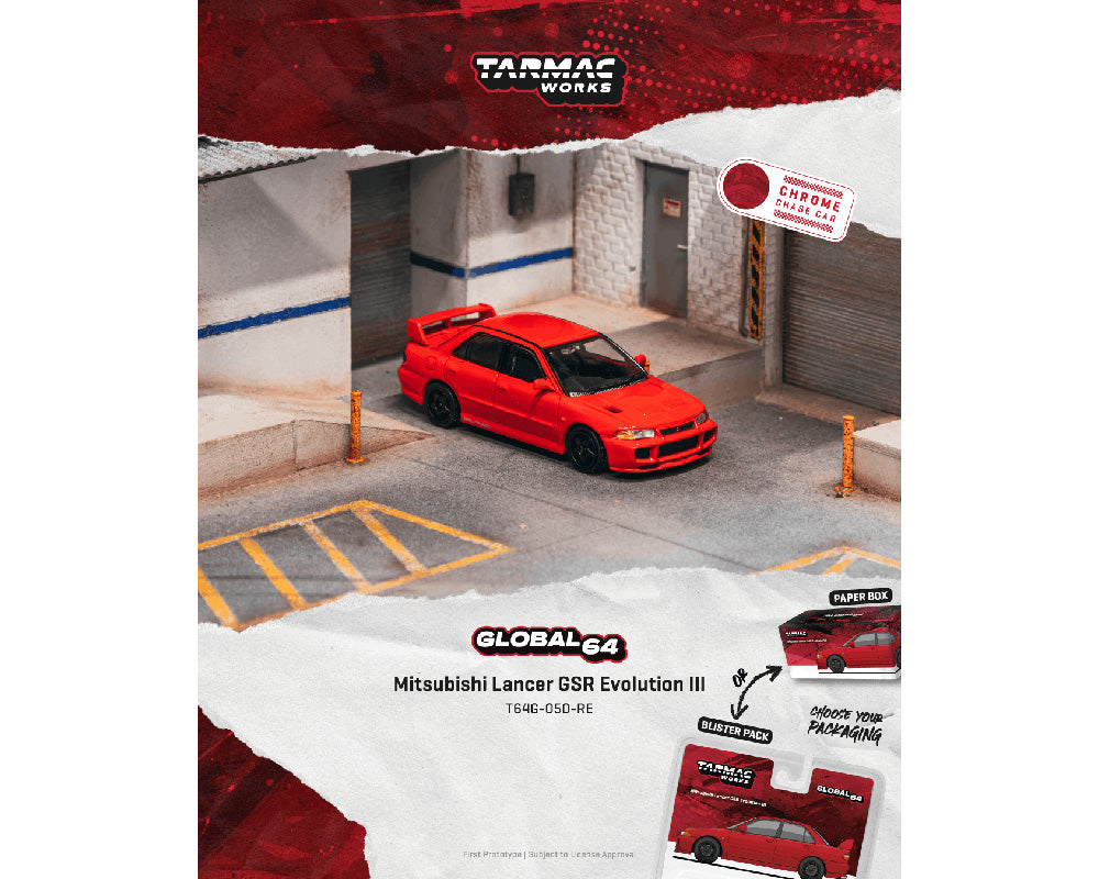 (COMING SOON) Tarmac Works 1:64 Mitsubishi Lancer GSR Evolution III – Red – Global64