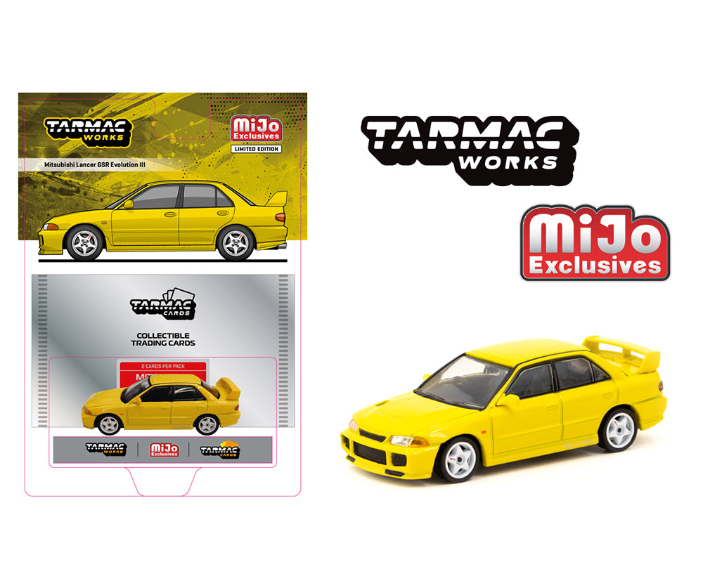 (PRE ORDER) Tarmac Works 1:64 Mitsubishi Lancer GSR Evolution III – Yellow – MiJo Exclusives