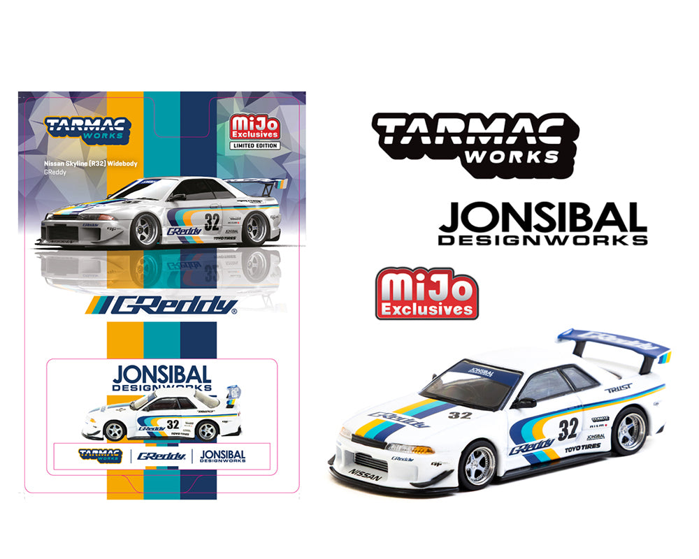 Tarmac Works 1:64 Nissan Skyline GT-R (R32) Widebody Jonsibal Designworks &amp; Greddy Special Limited Edition -White – Mijo Exclusive