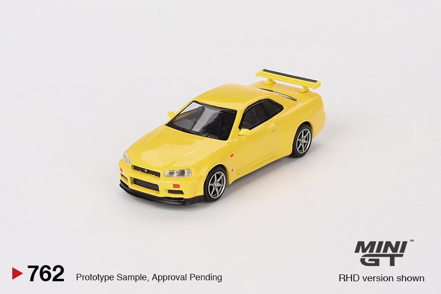 (PRE ORDER) MINI GT 1/64 Nissan Skyline GT-R (R34) V-Spec – Lightning Yellow- MiJo Exclusives