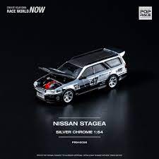 POP RACE 1/64 Nissan Stagea Silver Chrome