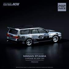 POP RACE 1/64 Nissan Stagea Silver Chrome