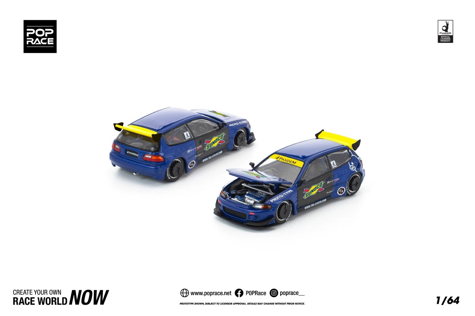 POP RACE 1/64 Pandem Honda Civic EG6 Sunoco Blue 