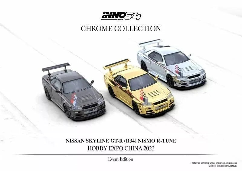 INNO64 1/64 Hobby Expo China 2023 Exclusive Chrome Nissan Skyline GTR R34 R-Tune Set