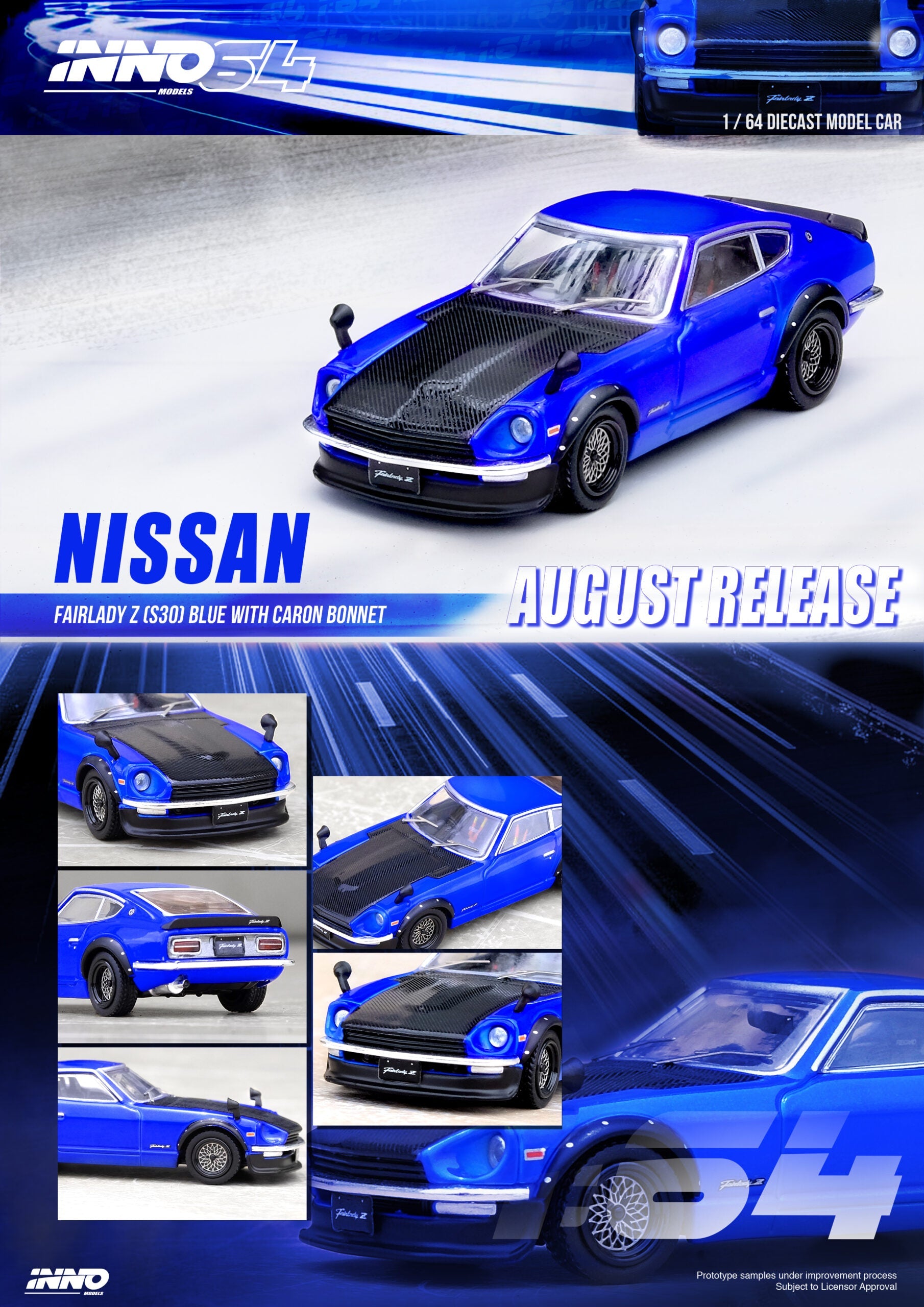 INNO64 1/64 Nissan 240Z Blue with Carbon Hood